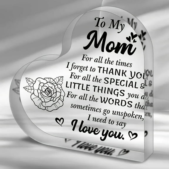 Acrylic Heart-Shaped Keepsake Plaque - Mom Gifts From Daughter/Son - I Love You Mom - Heartfelt Thank You Gift Ideal Gift Mothers Day Birthday All Occasion Presents Item Party Favor Packs Party