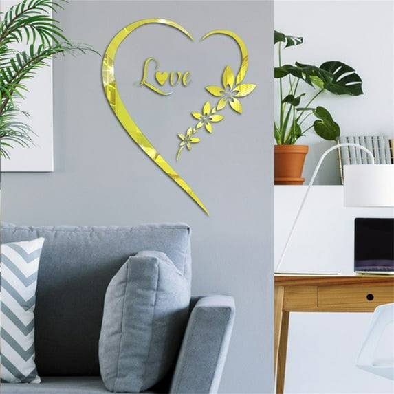 Acrylic Heart Shaped Mirror Wall Sticker (Gold)