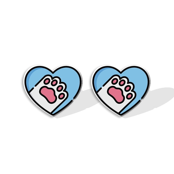 Acrylic Heart with Footprint Stud Earrings for Women Deep Sky Blue 15mm