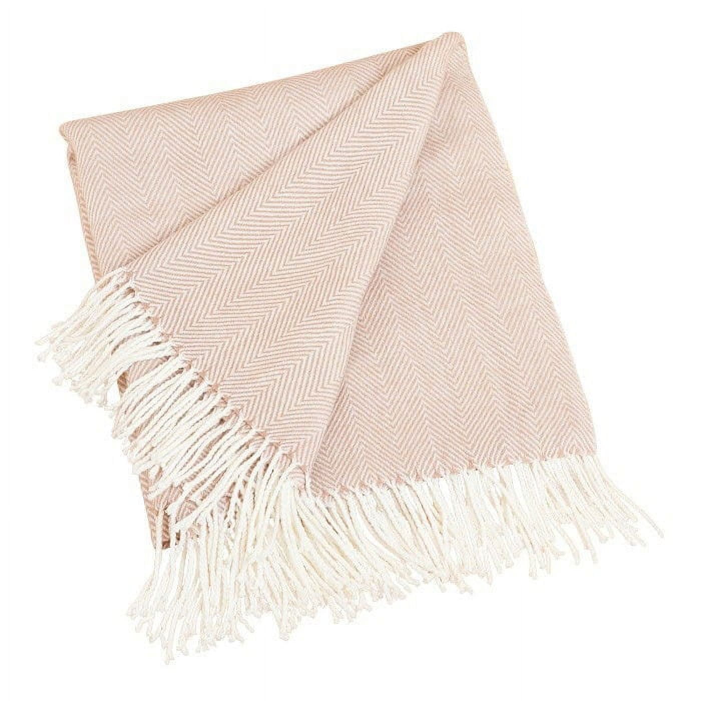 Elegant Herringbone Throw Blanket with Tassel Fringe - Camel 50"x60"