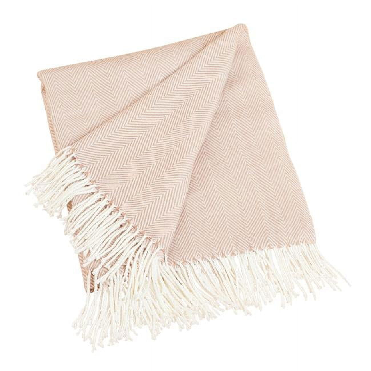 Elegant Herringbone Throw Blanket with Tassel Fringe - Camel 50"x60"