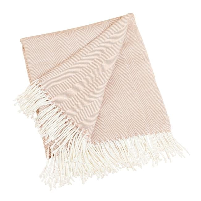 Elegant Herringbone Throw Blanket with Tassel Fringe - Camel 50"x60"