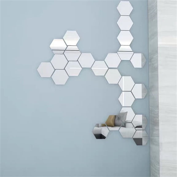 Acrylic Hexagons Mirror Wall Sticker Self-Adhesive 3D Mirror Decal Modern DIY Wall Art Sticker Removable Home Aesthetic Mirror Sticker Farmhouse Decor Sticker Silver 1.8x1.6 Inch (12Pcs)