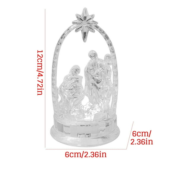 Acrylic Holy Family Manger Scene with LED Lights, 4.72" Christmas Nativity Decor for Home Table Shelf Holiday Decorations