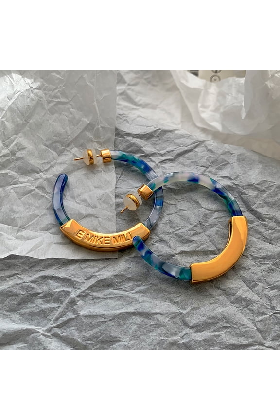 Acrylic Hoop Earrings, Tortoiseshell Acrylic Earrings, Geometric Resin Stud Earrings, S925 Silver Needle, Women's