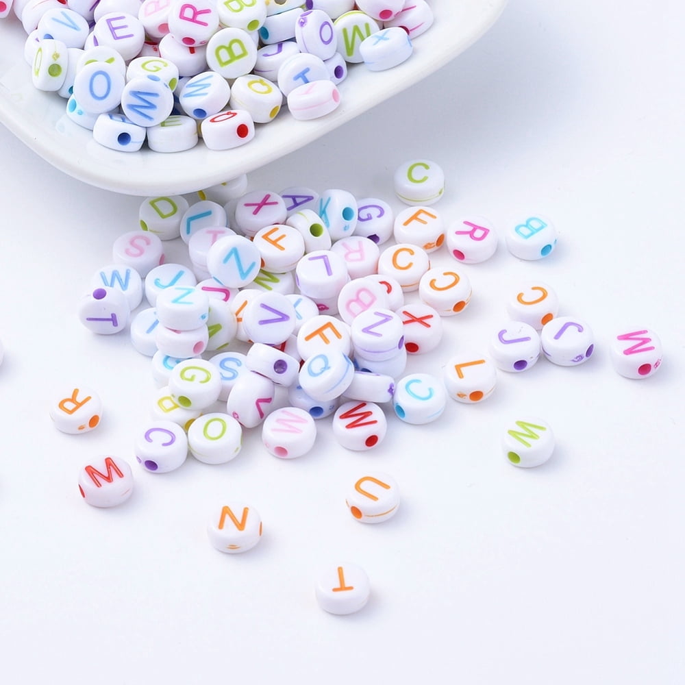 Acrylic Horizontal Hole Letter Beads Craft style Flat Round Mixed color about 7mm in diameter 3mm thick hole: 1.5mm 4550pcs/500g