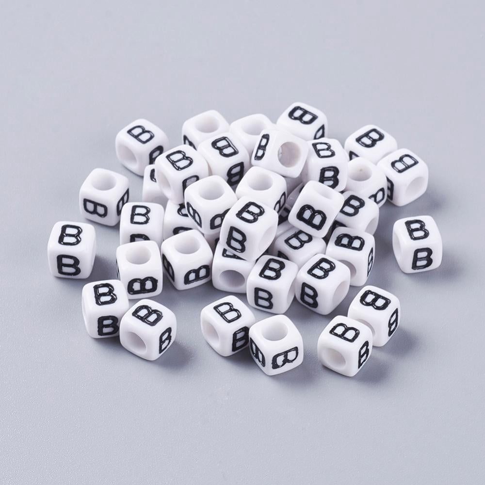 Acrylic Horizontal Hole Letter Beads Cube White Letter B Size: about 6mm wide 6mm long 6mm high hole: about 3.2mm about 2600pcs/500g
