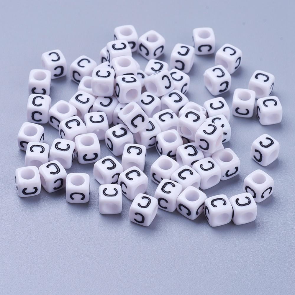 Acrylic Horizontal Hole Letter Beads Cube White Letter C Size: 6mm wide 6mm long 6mm high hole: 3.2mm 2600pcs/500g