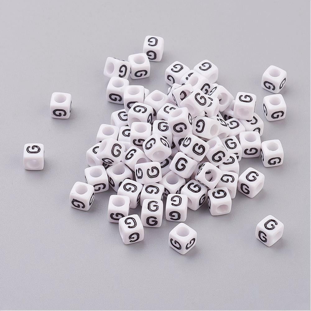 Acrylic Horizontal Hole Letter Beads Cube White Letter G Size: 6mm wide 6mm long 6mm high hole: 3.2mm 2600pcs/500g