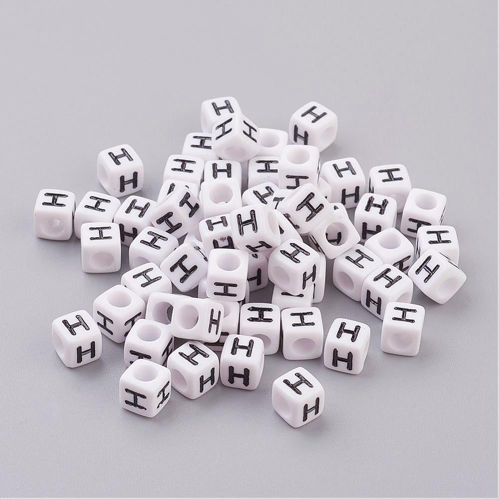 Acrylic Horizontal Hole Letter Beads Cube White Letter H Size: about 6mm wide 6mm long 6mm high hole: about 3.2mm about 2600pcs/500g