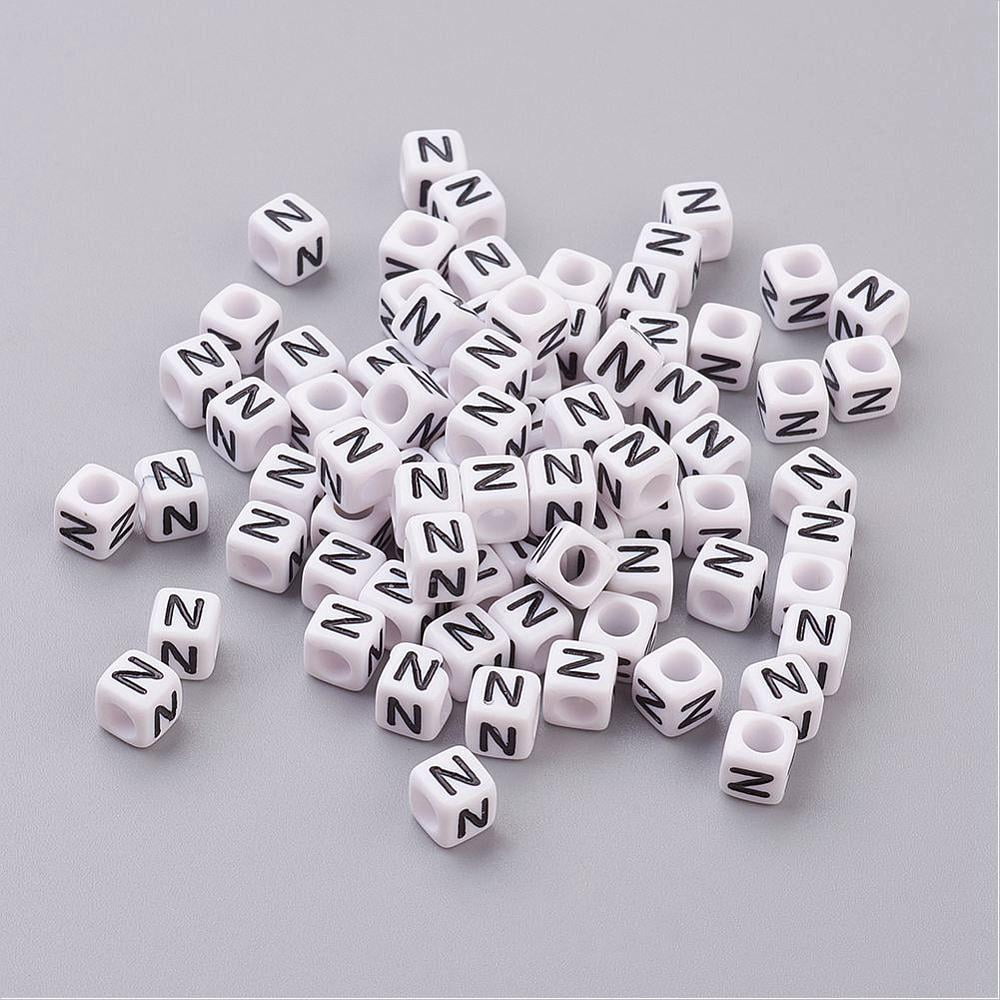 Acrylic Horizontal Hole Letter Beads Cube White Letter N Size: 6mm wide 6mm long 6mm high hole: 3.2mm 2600pcs/500g