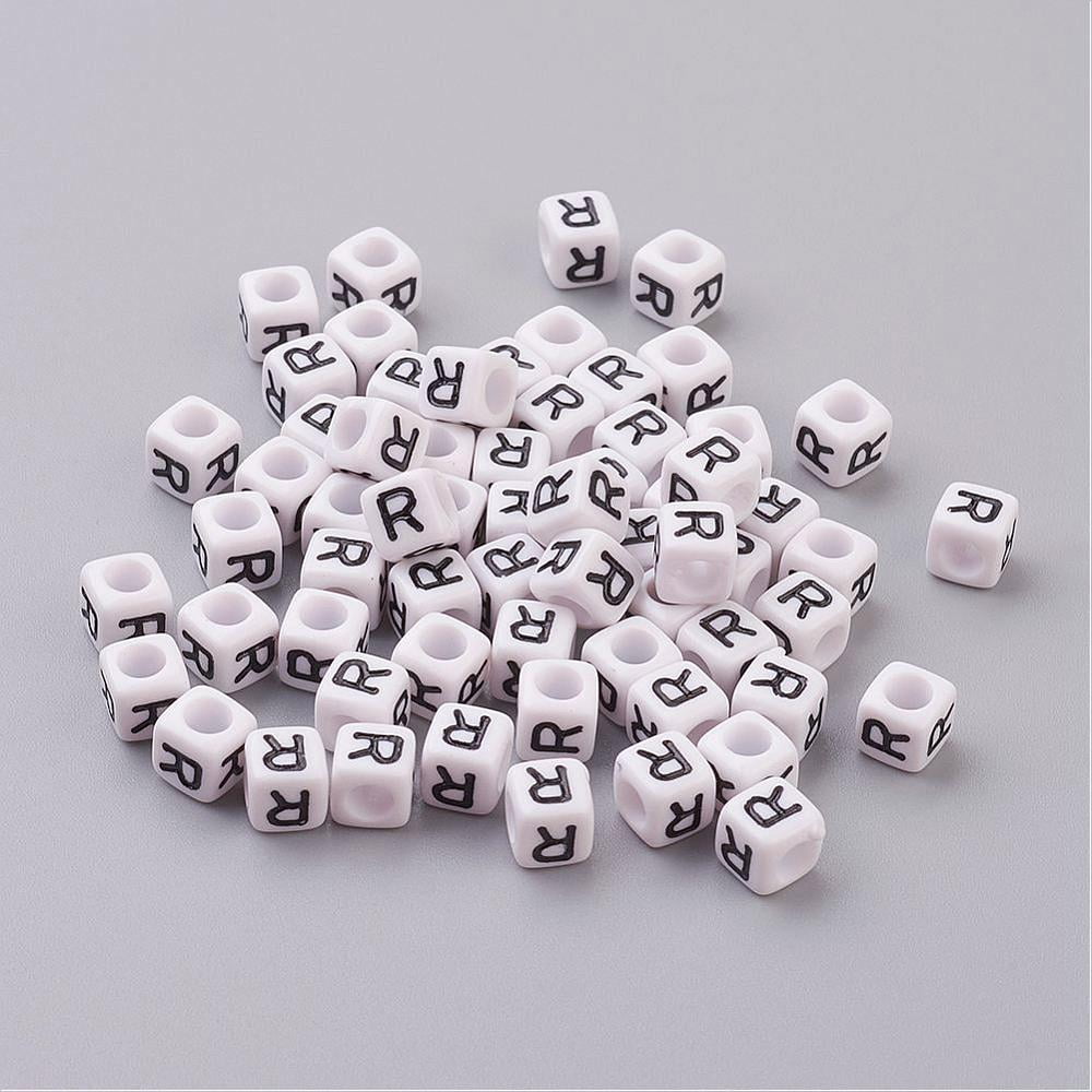 Acrylic Horizontal Hole Letter Beads Cube White Letter R Size: about 6mm wide 6mm long 6mm high hole: about 3.2mm about 2600pcs/500g