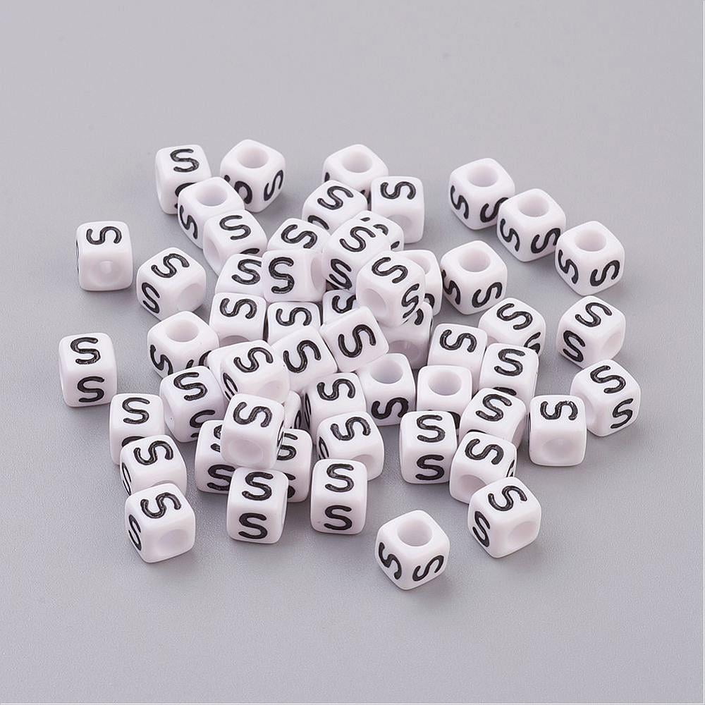 Acrylic Horizontal Hole Letter Beads Cube White Letter S Size: 6mm wide 6mm long 6mm high hole: 3.2mm 2600pcs/500g diy