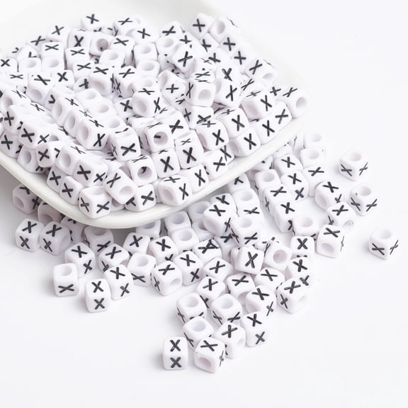 Acrylic Horizontal Hole Letter Beads Cube with Letter X White Size: 6mm wide 6mm long 6mm high hole: 3.2mm 300pcs/50g