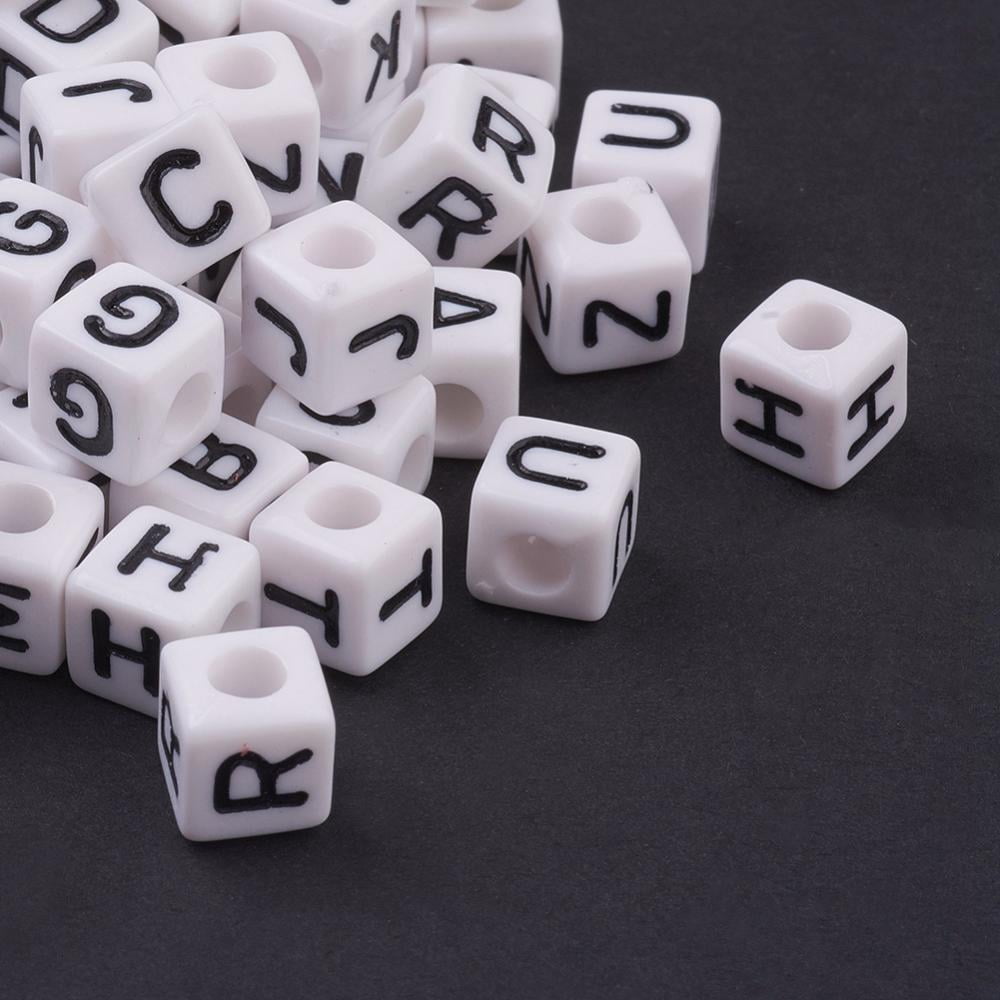 Acrylic Horizontal Hole Letter Beads Mixed Letters A to Z Cube White 8x8x8mm Hole: 4mm