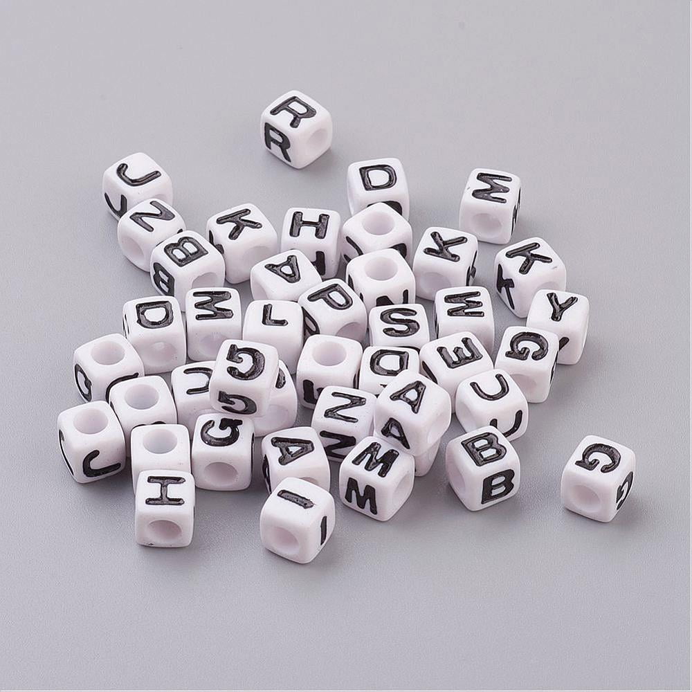 Acrylic Horizontal Hole Letter Beads Random Mixed Letters Cube White about 7mm wide 7mm long 7mm high hole: 3.5mm about 2000pcs/500g