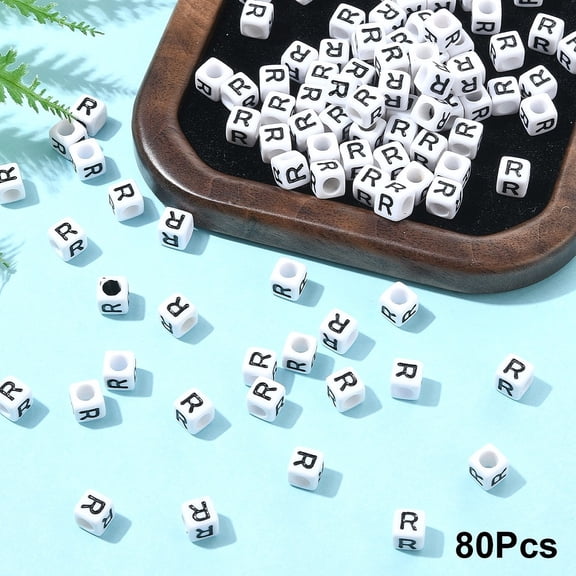 Acrylic Horizontal Hole Letter Beads with Enamel Cube Letter R 6x6x6mm Hole: 3.2mm