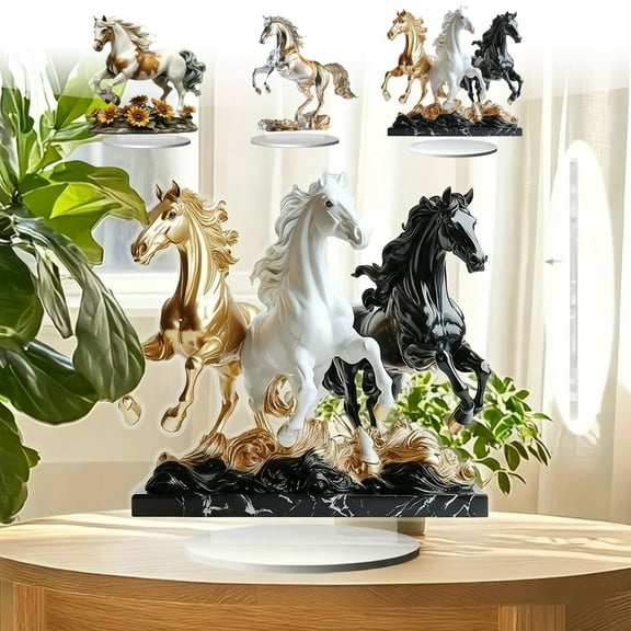 Acrylic Horse Figurine with Base - Multi-Style Desktop Decor for Living Room, Bedroom & Office, Durable Clear Acrylic Sculpture, Horse-Themed Tabletop Ornament for Home & Workspace, 7.8*7.7in, B