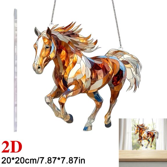 Pekkaxy Acrylic Horse Sun Catcher, 6x6 Inch, Creates Dazzling Light & Shadow Effects, Perfect Window Hanging for Home Decor