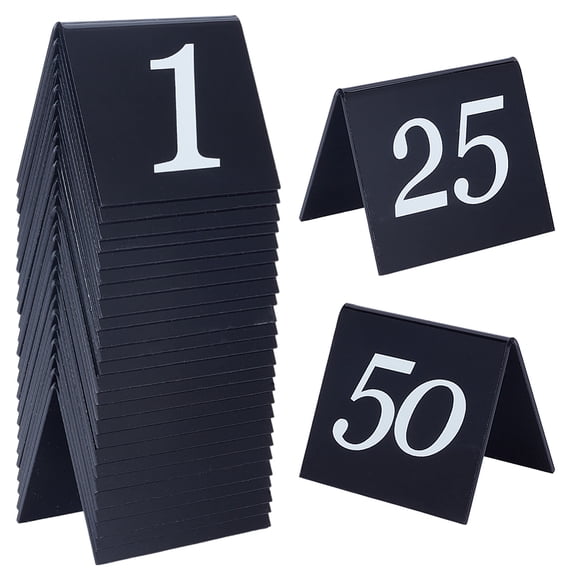 Acrylic Hotel Resturant Table Reservation Sign Board Desk Number Plate Number 1-50 Black 53x62.5x49mm 50pcs/set