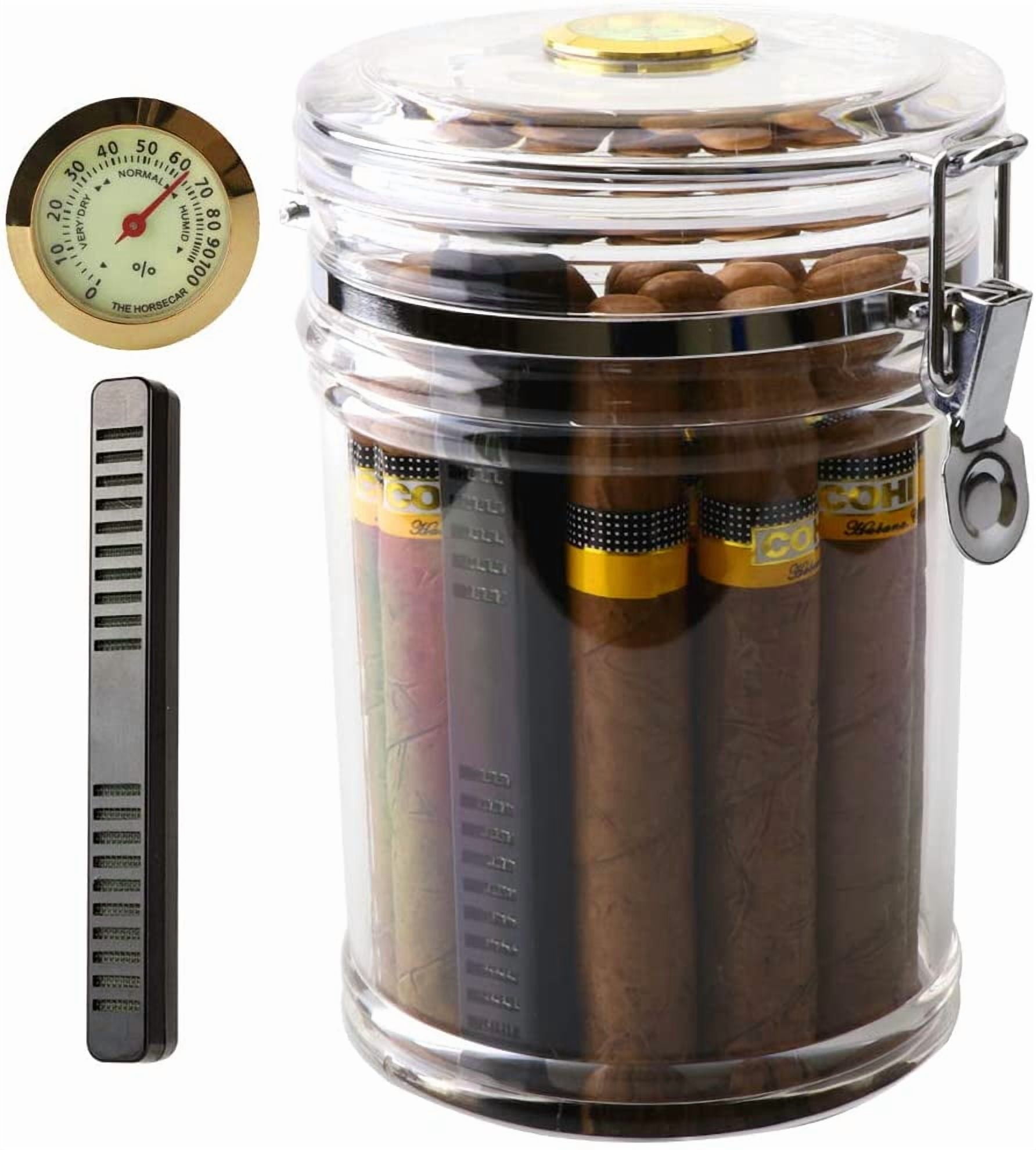 Acrylic Humidor Jar with Humidifier and Hygrometer,humidor That can Hold About 18 Cigars (Clear)