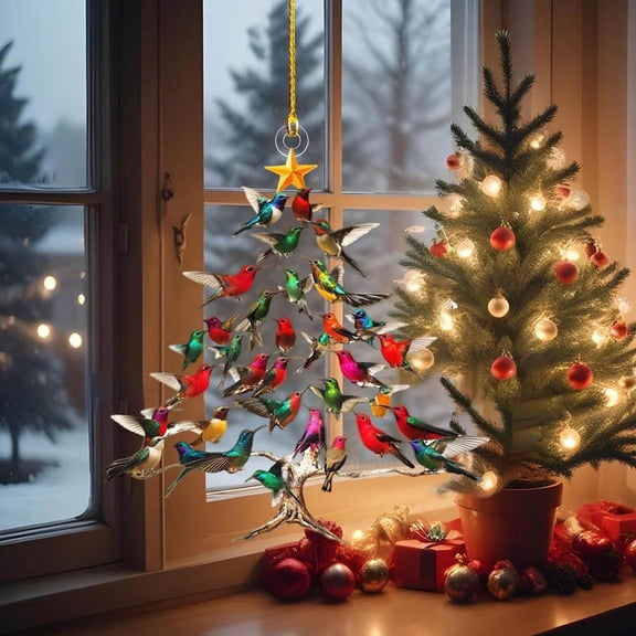 Acrylic Hummingbird Suncatcher Ornament, Colorful Stacking Christmas Tree Decor, Hummingbird Sun Catchers for Bird Lovers, Waterproof Shatterproof Christmas Window Tree Hanging Decor M/10cm