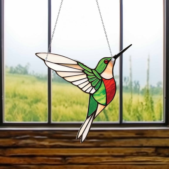 Acrylic Hummingbird Window Hanging, Colorful Stained Glass Style, Elegant Home Decoration Gift