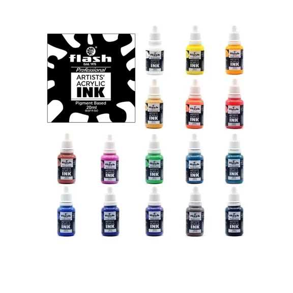 Acrylic INK Set of 16 Colors Bottle 20 ml with Rich Pigments Vibrant Paints