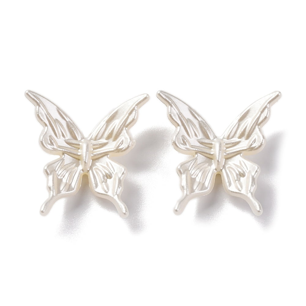 Acrylic Imitation Pearl Beads Pearlized Style Butterfly White 25.5x24.5x5.5mm Hole: 1.4mm 588pcs/500g