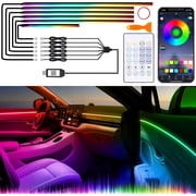 Acrylic Interior Car LED Lights with Wireless APP/Remote/Button Control, 6 in 1 Dreamcolor USB Ambient Lighting Kit 16 Million Colors Neon Strip Accessories for Vehicle Inside Decoration