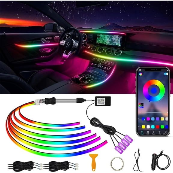 Acrylic Interior Car LED Strip Light RGB Dreamcolor 10 in1 with Wireless APP, 175 inches 593 16 Million Color Fiber Optic Automotive Ambient Kits Music Sync Sound Activated Neon Lights