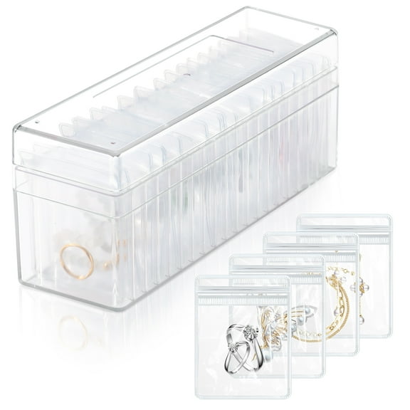 Acrylic Jewelry Box Organizer, Clear Jewelry Organizer with 20 Portable Anti Tarnish Jewelry Bags, Travel Jewelry Organizer Storage Case for Earrings Necklaces Rings (transparent)