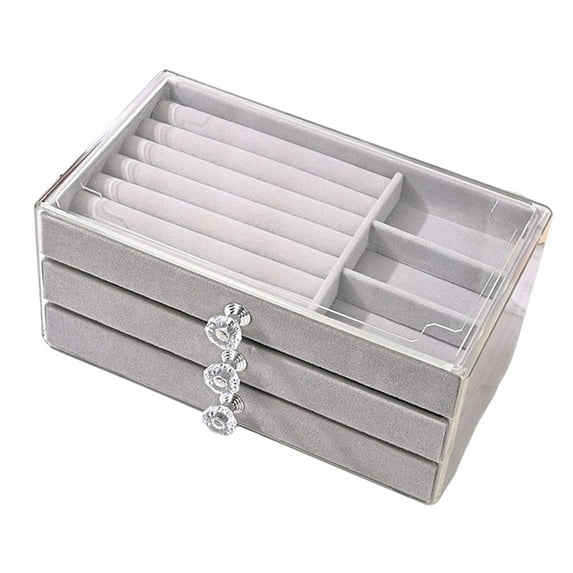 Acrylic Jewelry Organizer with 3 Drawers Velvet Lining Jewelry Display Case Size