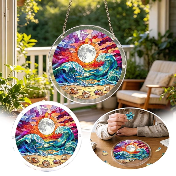 Acrylic Jigsaw Puzzle Sun-Catching Window Decoration, 7.4 Inches, Suitable For Garden Decoration, Suitable As Birthday Gifts Or Home Decorations Graduation Gift Mother'S Day Gift For Mom Home Decor