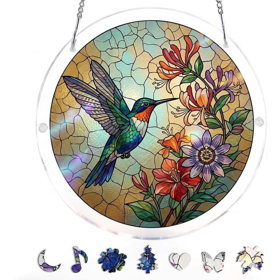 Acrylic Jigsaw Puzzle Suncatcher, 83 Pieces Sun Catcher Stained Glass Acrylic Puzzle Decoration for Women Men Mom Birthday Gift Home Decor (Hummingbird)