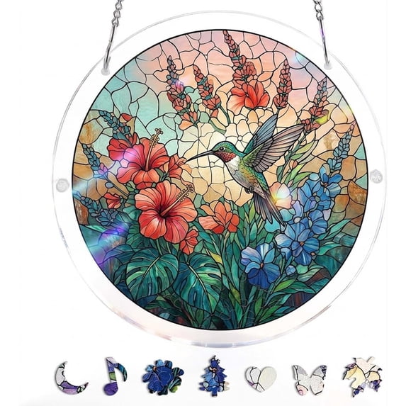 Acrylic Jigsaw Puzzle Suncatcher, 83 Pieces Sun Catcher Stained Glass Acrylic Puzzle Decoration for Women Men Mom Birthday Gift Home Decor (Hummingbird)