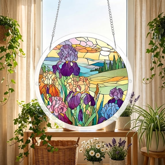 Acrylic Jigsaw Puzzle Suncatcher, Blooming Flowers Stained Glass Window ...