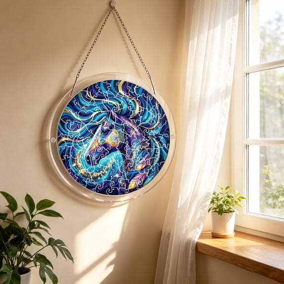 Acrylic Jigsaw Puzzle Suncatcher, Colorful Acrylic Puzzle Suncatcher 83 Pieces, 7.4In DIY Stained Acrylic Puzzle for Window Hanging, Home Decor Gift