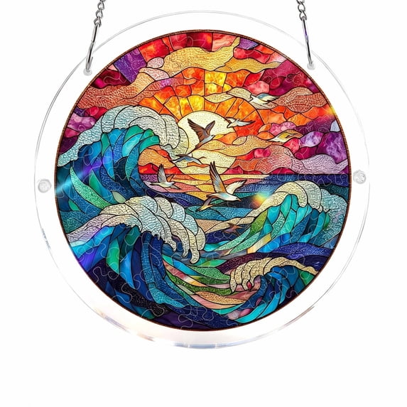 Acrylic Jigsaw Puzzle Suncatcher-Galactic Colorful Birds, Stained Glass Window Hanging, Home Decor Creative Mom Gifts, Birthday Gifts for Women,Wife, Sisters, Aunt, Besties 7.4in