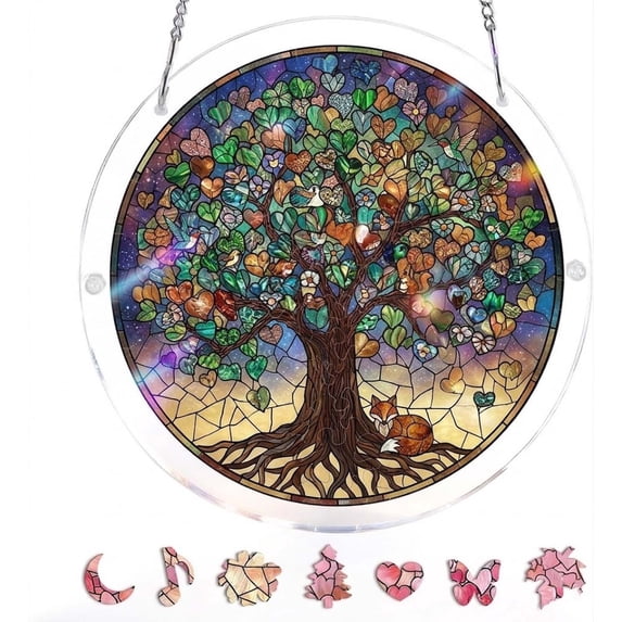 Acrylic Jigsaw Puzzle Suncatcher-Galactic Colorful Birds, Stained Glass Window Hanging, Home Decor Creative Mom Gifts, Birthday Gifts for Women,Wife, Sisters, Aunt, Besties 7.4in