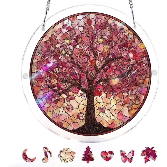 Acrylic Jigsaw Puzzle Suncatcher, Suncatcher Puzzle, 83 Pieces Acrylic Puzzle Window Hanging, Colorful Stained Glass Acrylic Sun Catcher Decor, for Women Mom