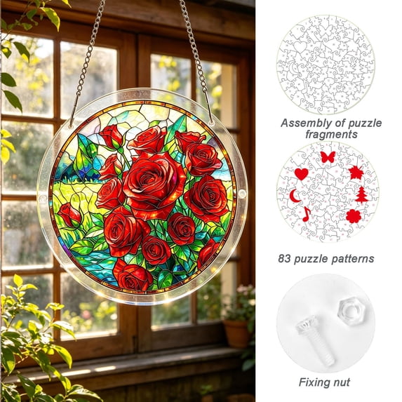 Acrylic Jigsaw Puzzle Suncatcher, Suncatcher Puzzle, 83 Pieces Acrylic Puzzle Window Hanging, Colorful Stained Glass Acrylic Sun Catcher Decor, for Women Mom