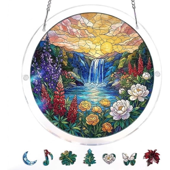 Acrylic Jigsaw Puzzle Suncatcher, Suncatcher Puzzle, 83 Pieces Acrylic Puzzle Window Hanging, Colorful Stained Glass Acrylic Sun Catcher Decor, for Women Mom