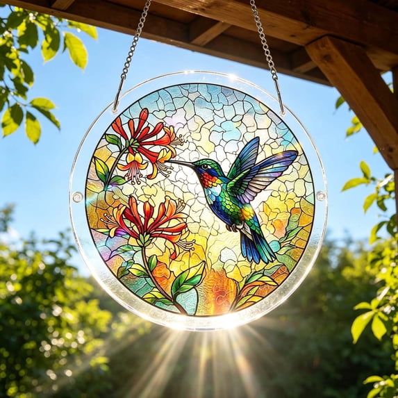 Acrylic Jigsaw Puzzle Suncatcher, Unique Emerald Flame Hummingbird Stained Glass Style Puzzle for Adults, DIY Sun Catchers Indoor Window, Home Decor, Creative Gift