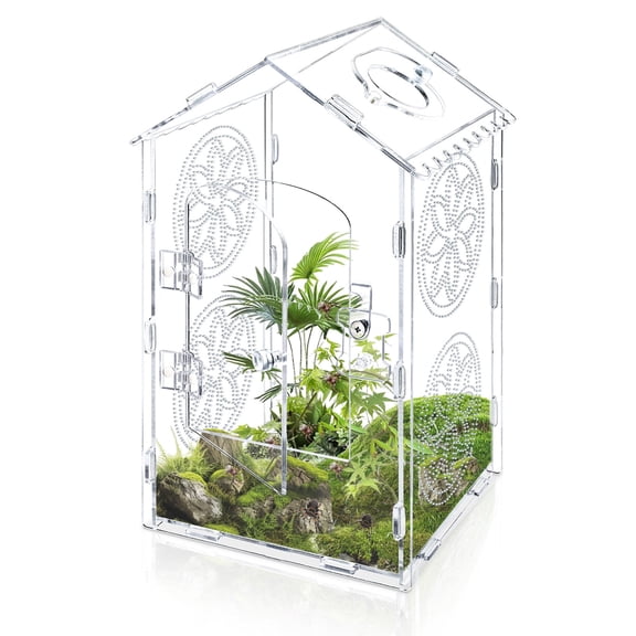 Acrylic Jumping Spider Enclosure, 11.8x6x6 Inch Roof Shaped Tarantula Enclosure, Jumping Spider Accessories with Air Holes and Feed Hole