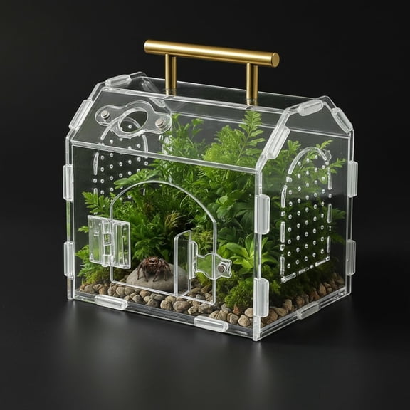 Acrylic Jumping Spider Enclosure (5.9" x 4.7" x 5.5") - Magnetic Door & Handle Terrarium for Tarantulas, Reptiles, Amphibians & Insects - All-Round Transparent, Easy Assembly & Feeding