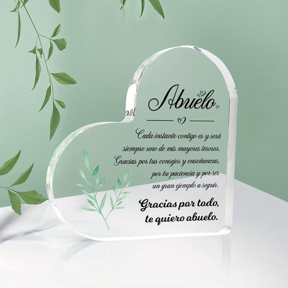 Acrylic Keepsake Plaque With Plant "Grandpa I Love You" "Thank You For Everything You Do" Message Perfect Gift For Grandparents 3.9In Desktop Decoration Grandpa Gift| Script Message