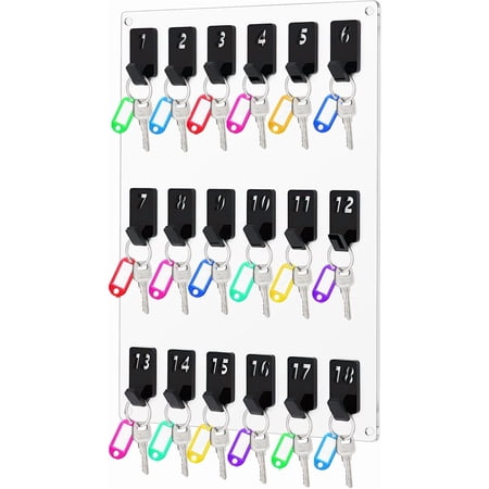 Acrylic Key Board with 18 No. Hooks Wall Mount Key Rack Holder Hanger Storage Collection for School, Garage, Car Dealer, Office, Hotel, Real Estate(Transparent)