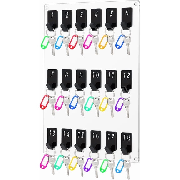 Acrylic Key Board with 18 No. Hooks Wall Mount Key Rack Holder Hanger Storage Collection for School, Garage, Car Dealer, Office, Hotel, Real Estate(Transparent)