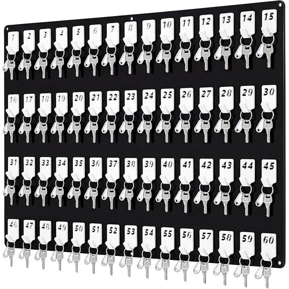 Acrylic Key Board with 60 No. Hooks Wall Mount Key Rack Holder Hanger Storage for Real Estate Offices Rentals Car Dealer Valet Parking Small Businesses (Black)